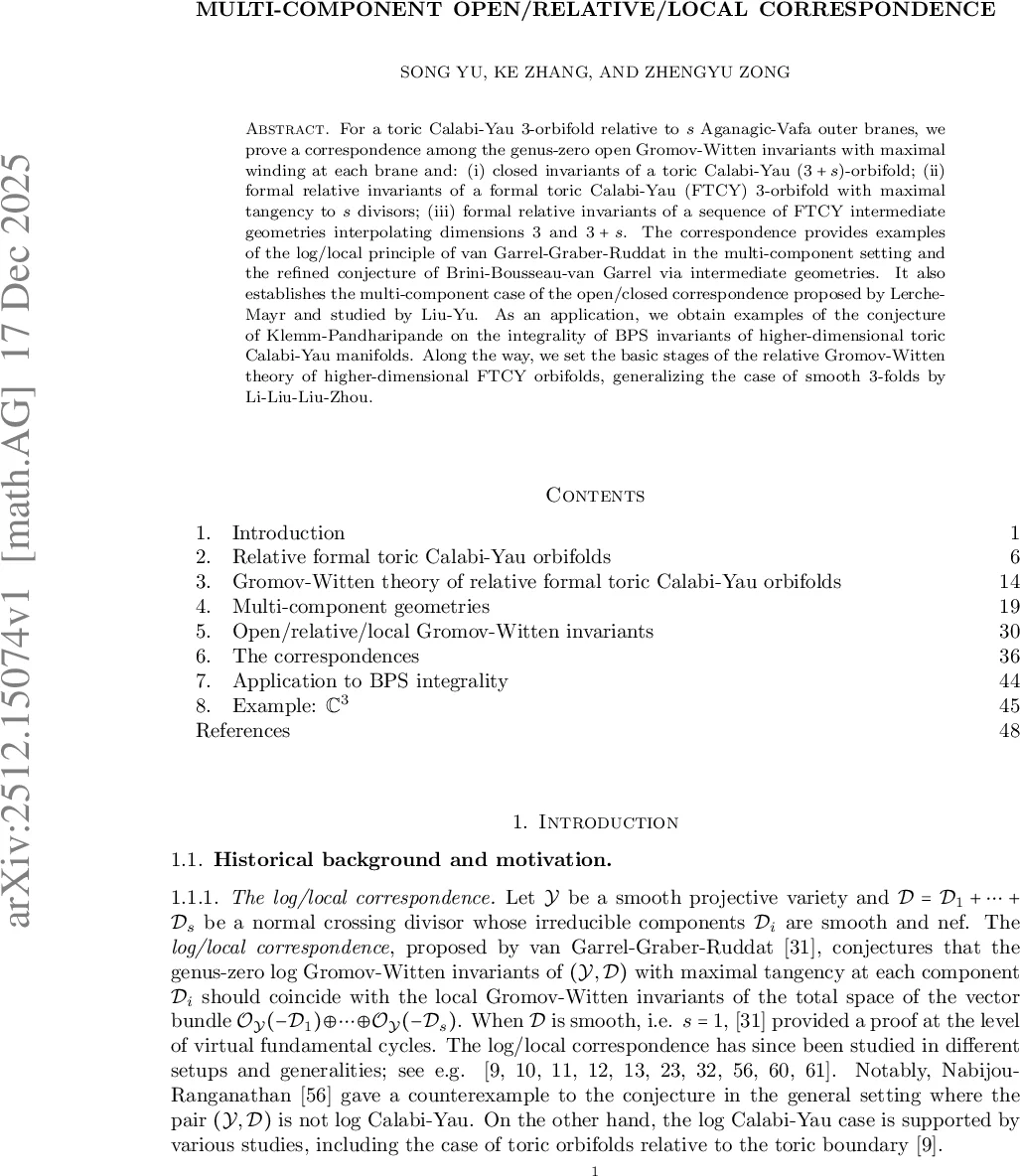 Multi-Component Open/Relative/Local Correspondence