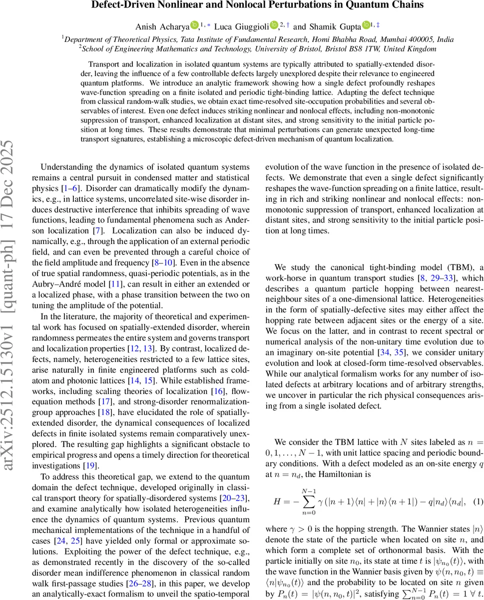 Defect-Driven Nonlinear and Nonlocal Perturbations in Quantum Chains