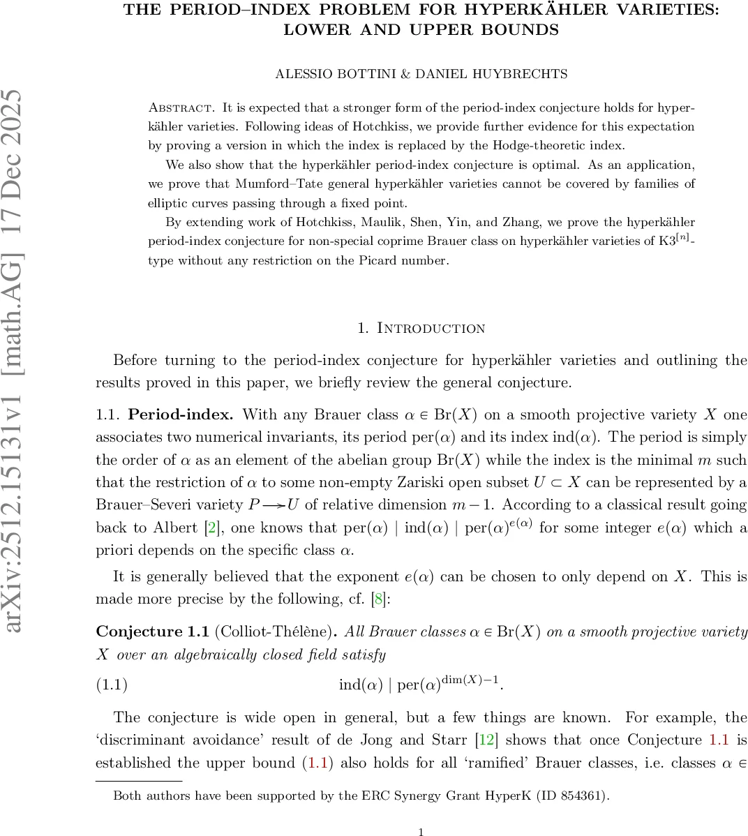 The period-index problem for hyperkähler varieties: Lower and upper bounds