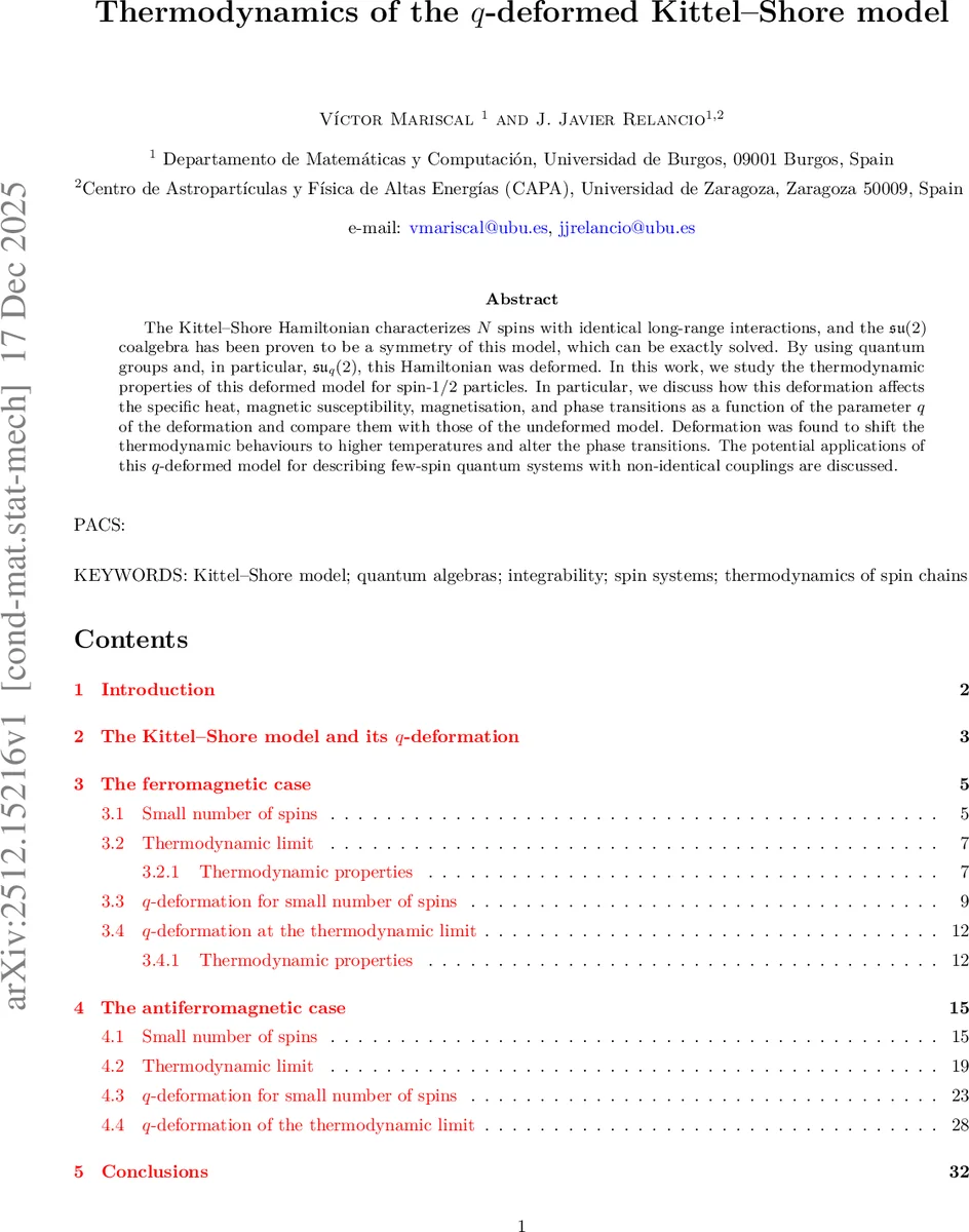 Thermodynamics of the $q$-deformed Kittel--Shore model