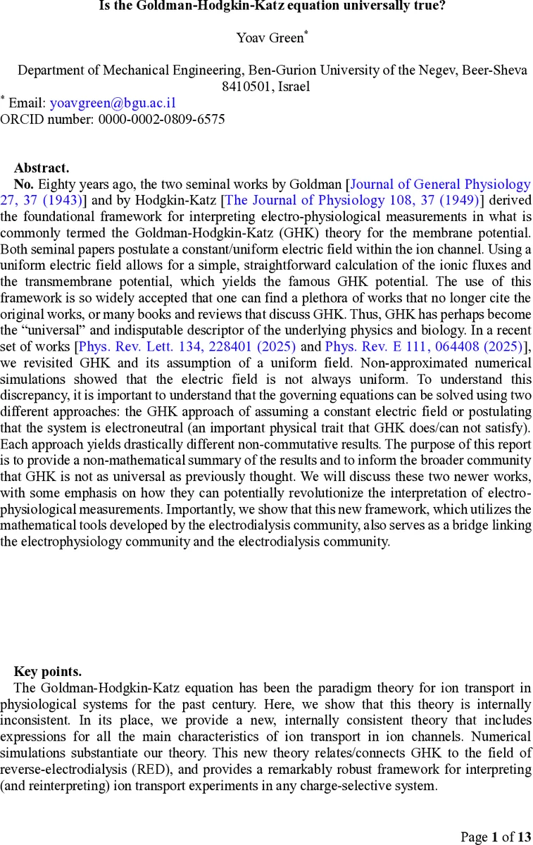 Is the Goldman-Hodgkin-Katz equation universally true?