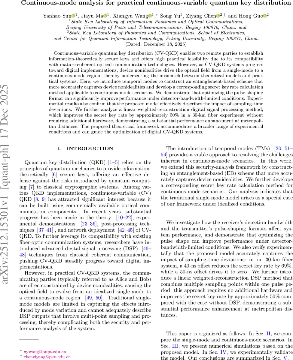 Continuous-mode analysis for practical continuous-variable quantum key distribution