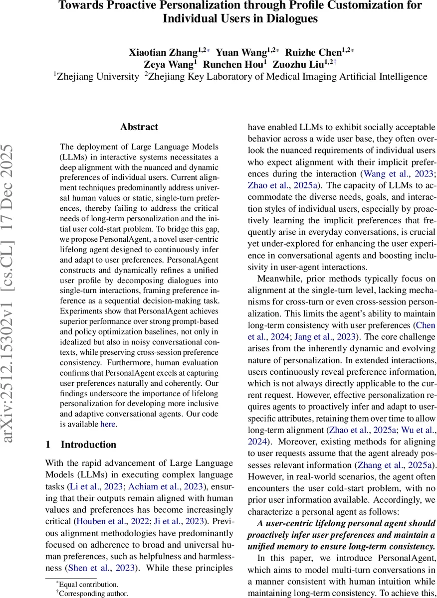 Towards Proactive Personalization through Profile Customization for Individual Users in Dialogues