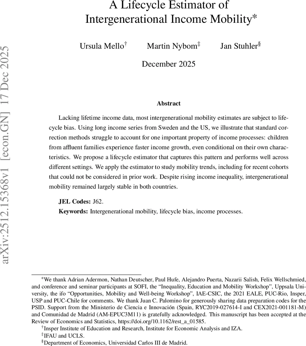 A Lifecycle Estimator of Intergenerational Income Mobility