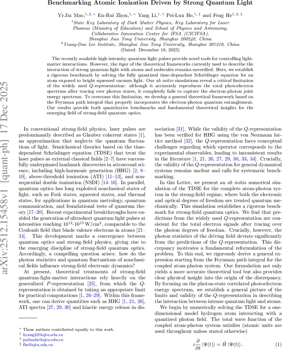 Benchmarking Atomic Ionization Driven by Strong Quantum Light