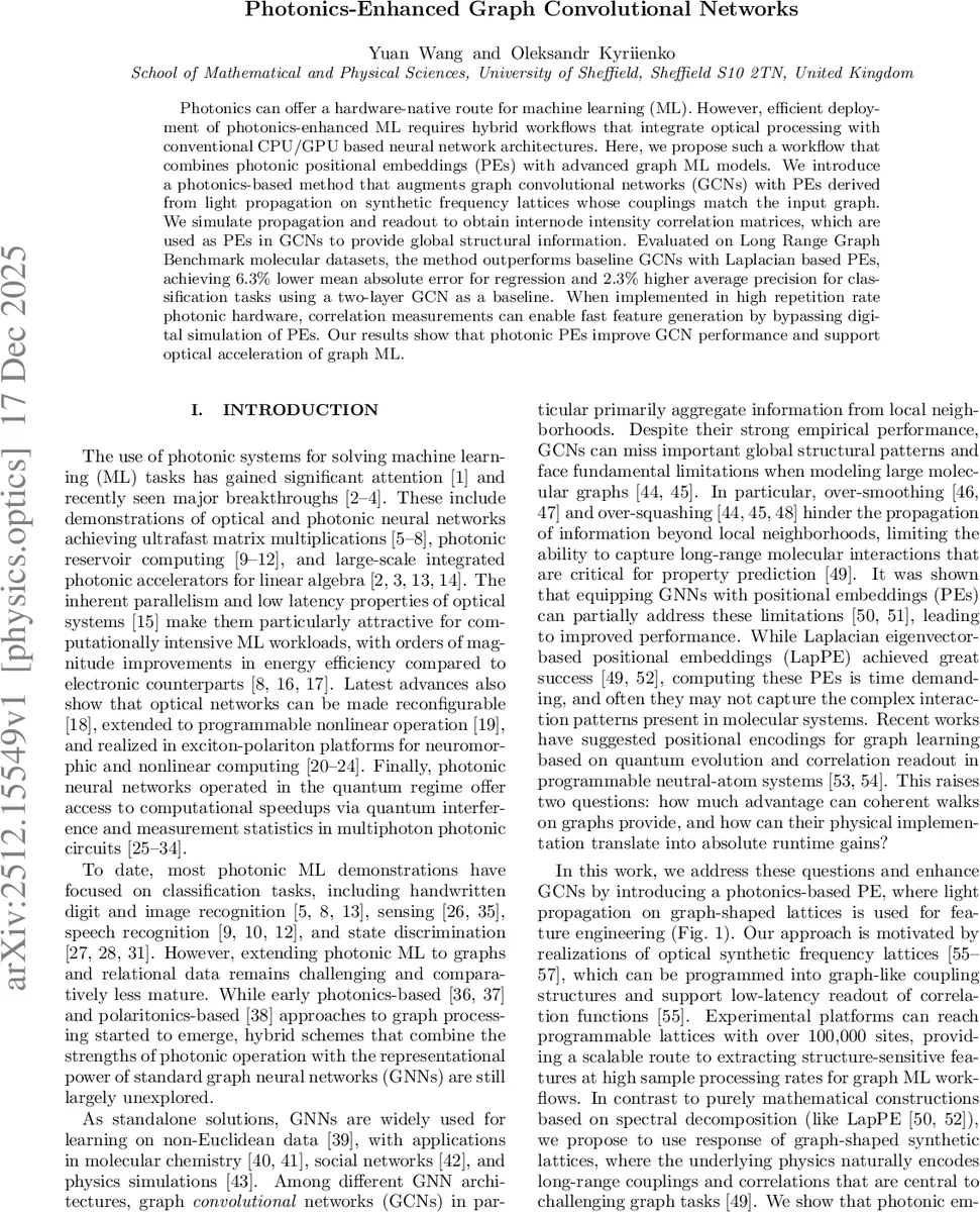 Photonics-Enhanced Graph Convolutional Networks