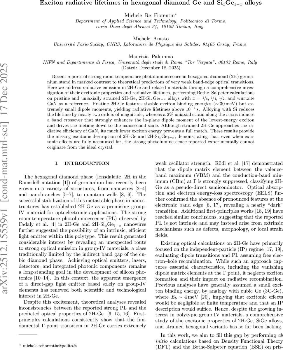 Exciton radiative lifetimes in hexagonal diamond Ge and Si$_x$Ge$_{1-x}$ alloys