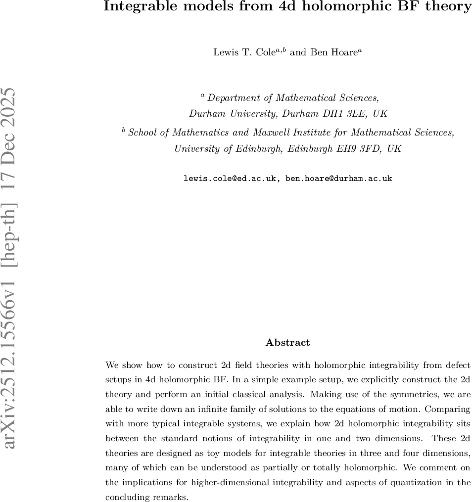 Integrable models from 4d holomorphic BF theory