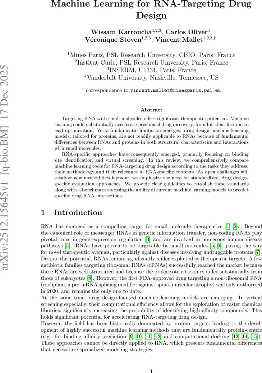 Machine learning for RNA-targeting drug design