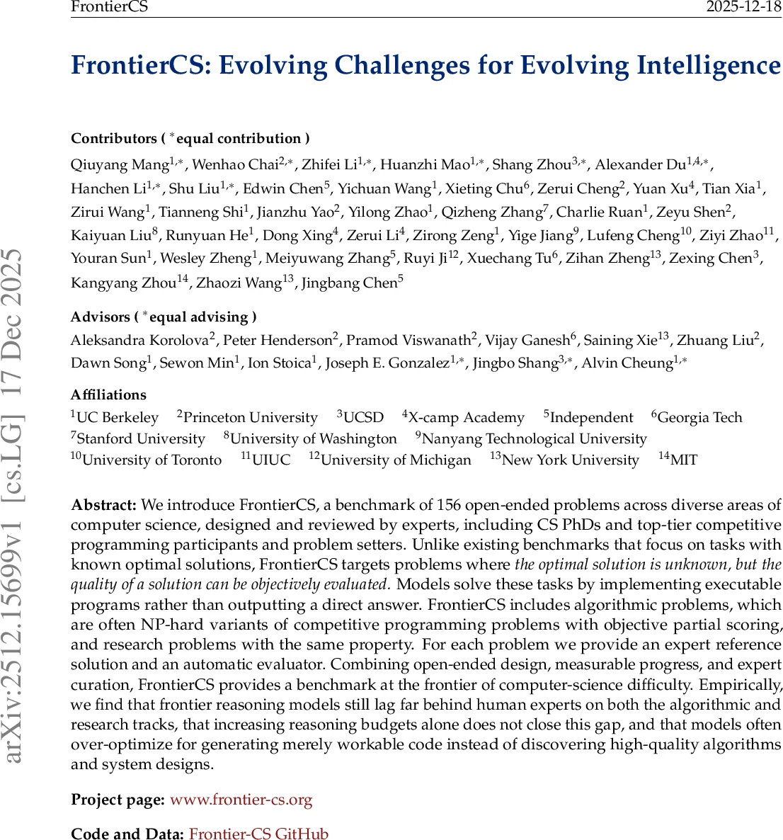 FrontierCS: Evolving Challenges for Evolving Intelligence