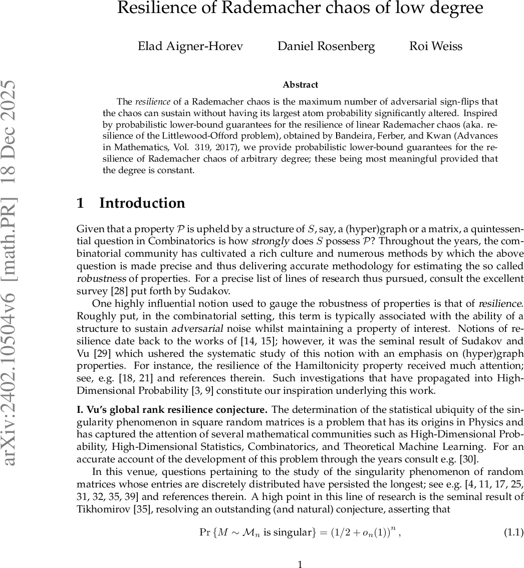 Resilience of Rademacher chaos of low degree
