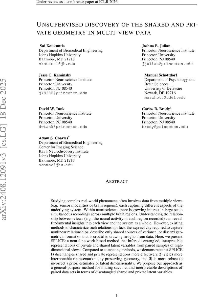 Unsupervised discovery of the shared and private geometry in multi-view data