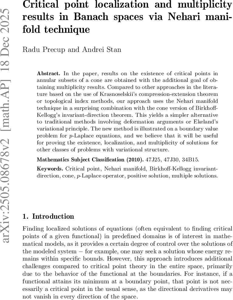 Critical point localization and multiplicity results in Banach spaces via Nehari manifold technique