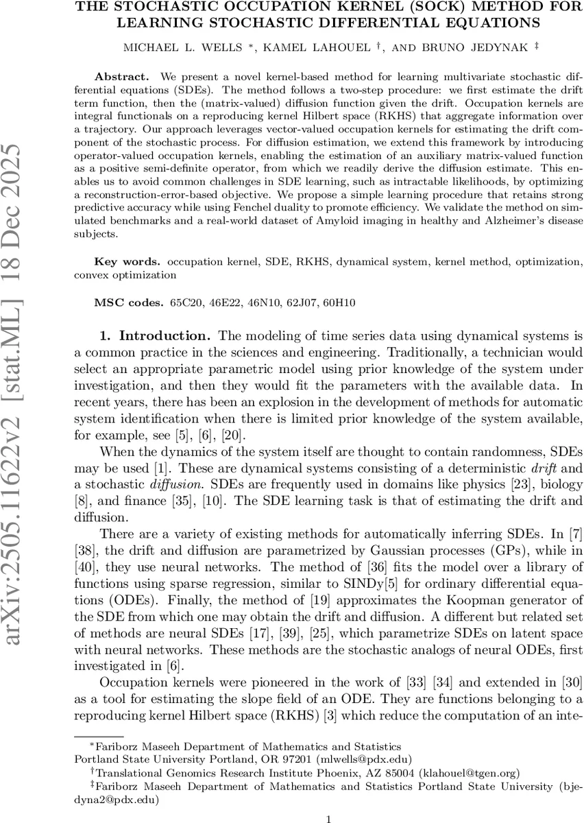 The Stochastic Occupation Kernel (SOCK) Method for Learning Stochastic Differential Equations