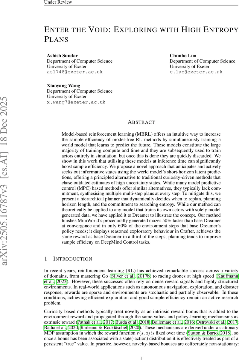 Enter the Void - Planning to Seek Entropy When Reward is Scarce