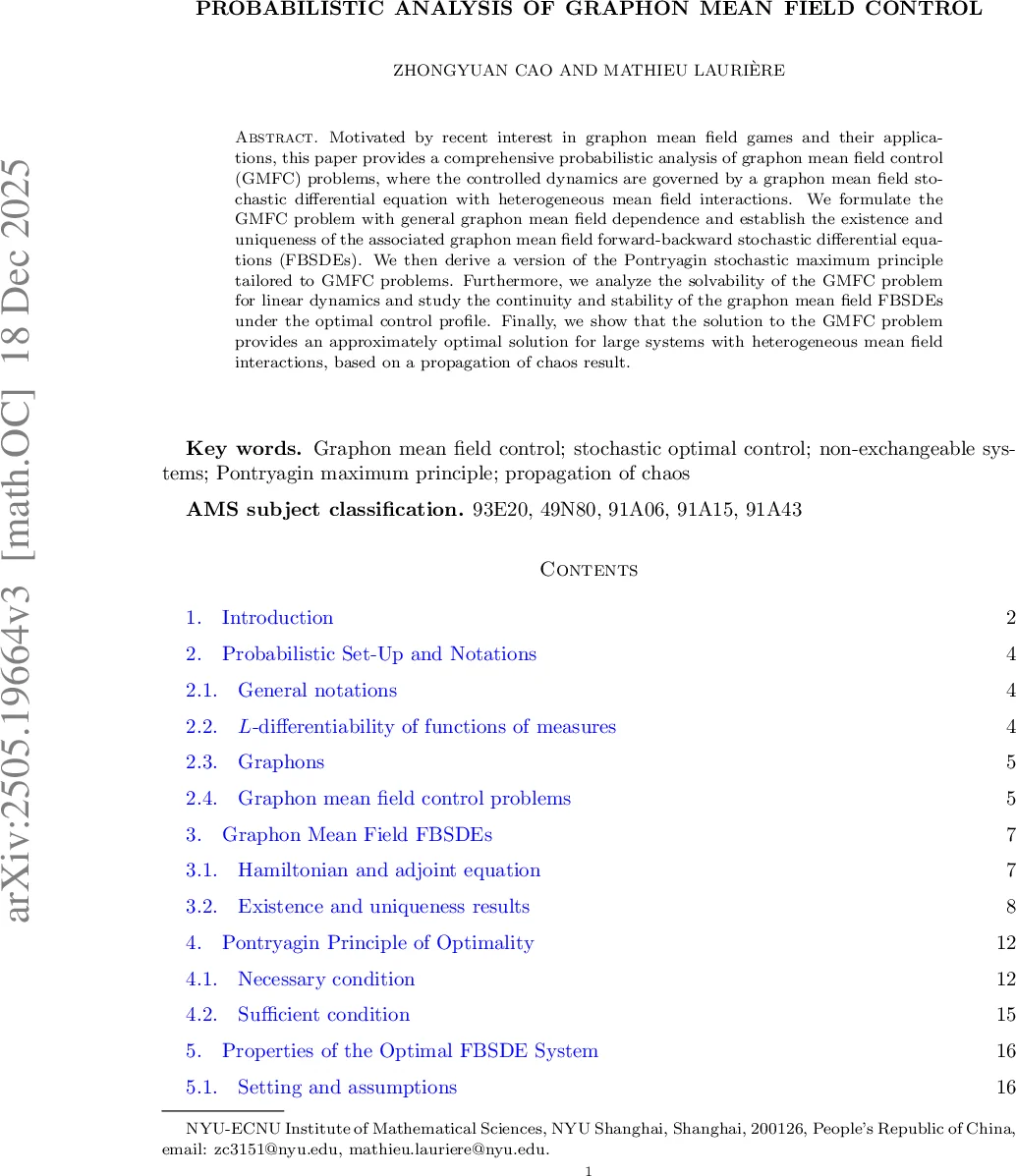 Probabilistic Analysis of Graphon Mean Field Control