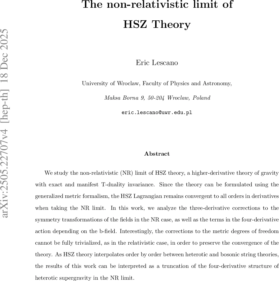The non-relativistic limit of HSZ Theory