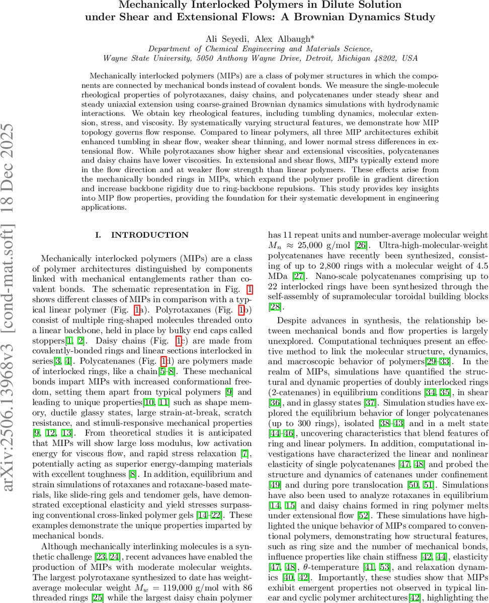 Mechanically Interlocked Polymers in Dilute Solution under Shear and Extensional Flows: A Brownian Dynamics Study