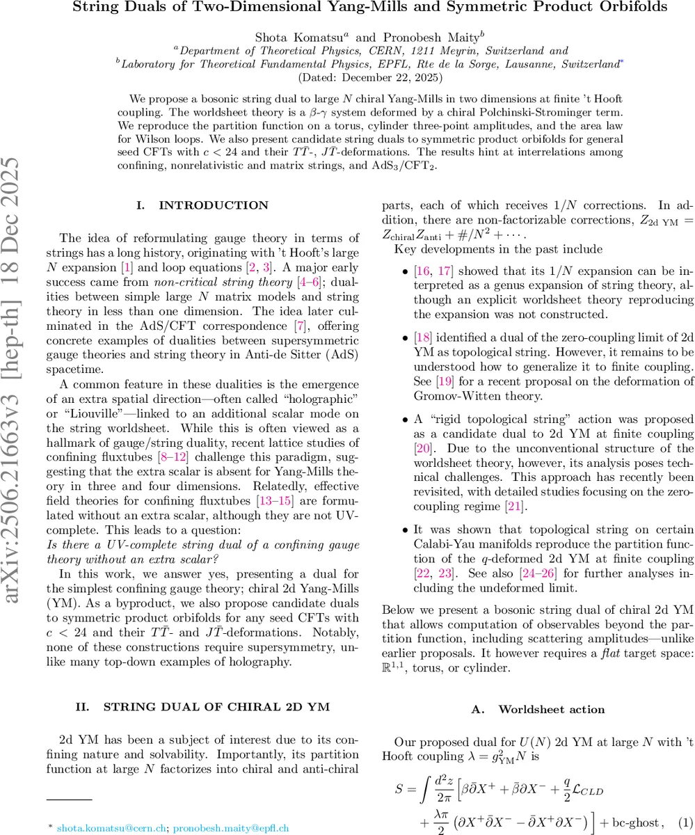 String Duals of Two-Dimensional Yang-Mills and Symmetric Product Orbifolds