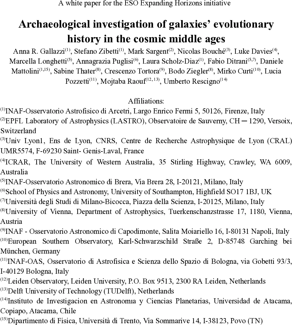 Archaeological investigation of galaxies' evolutionary history in the cosmic middle ages