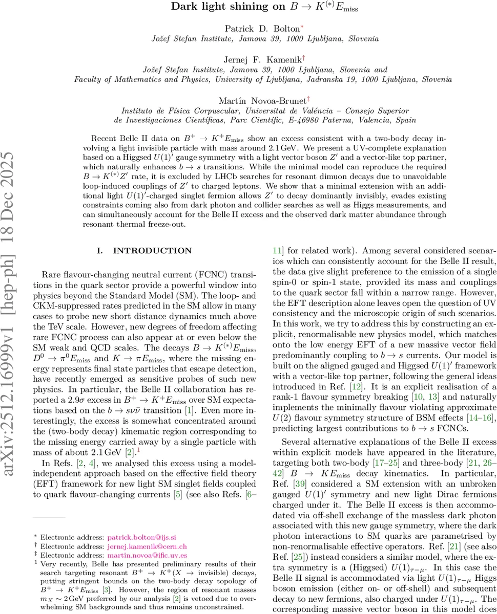 Dark light shining on $B	o K^{(*)} E_{m miss}$