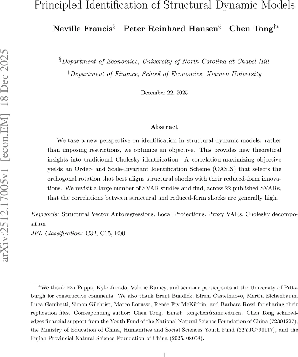 Principled Identification of Structural Dynamic Models