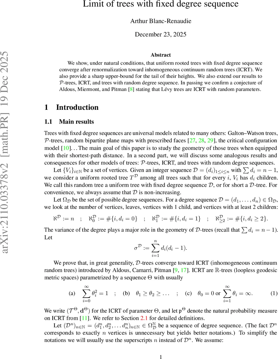 Limit of trees with fixed degree sequence