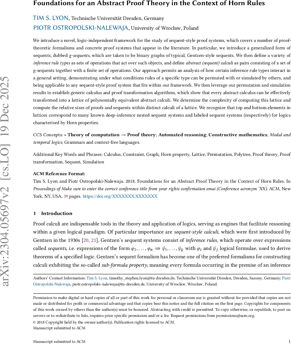 Foundations for an Abstract Proof Theory in the Context of Horn Rules