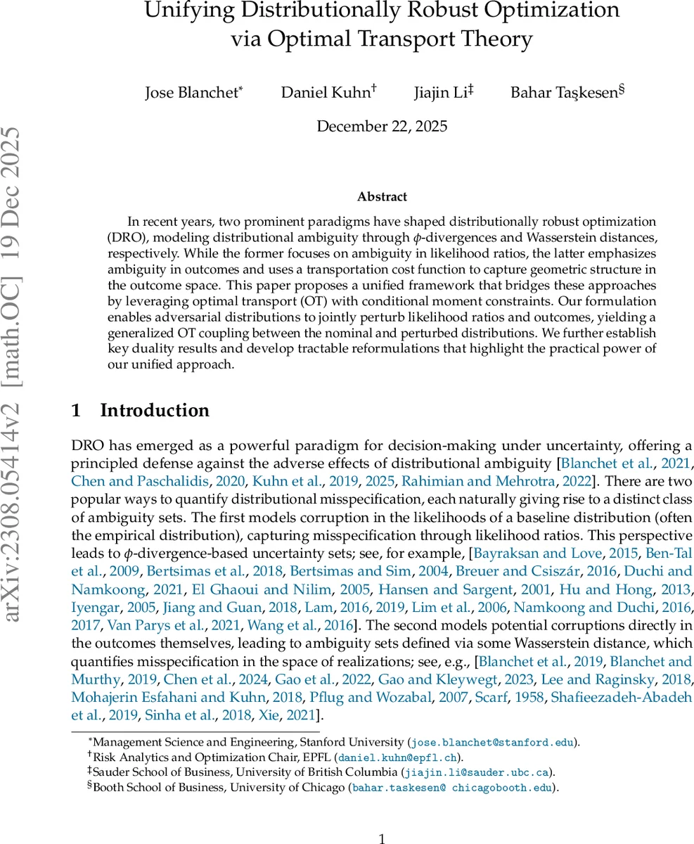 Unifying Distributionally Robust Optimization via Optimal Transport Theory