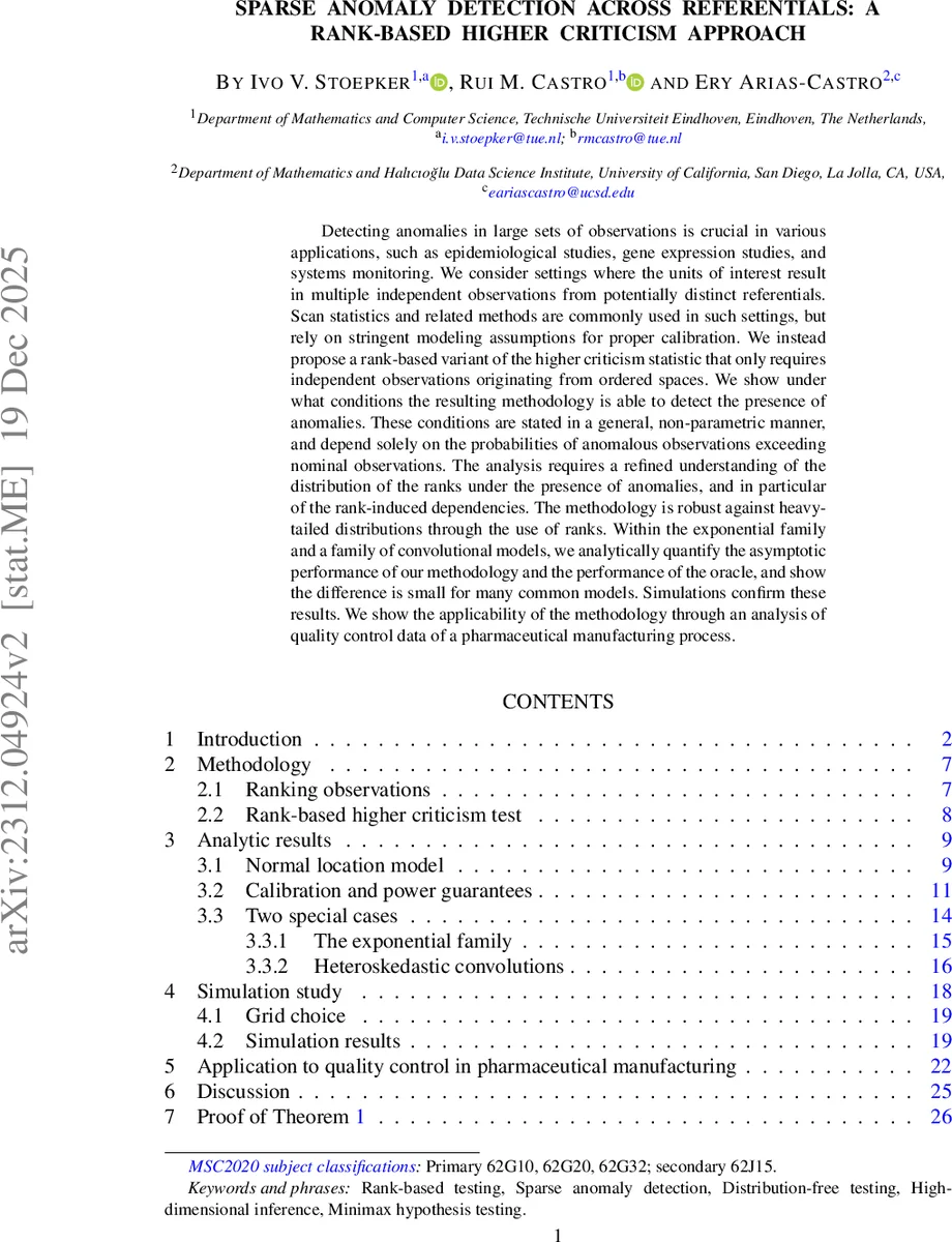 Sparse Anomaly Detection Across Referentials: A Rank-Based Higher Criticism Approach