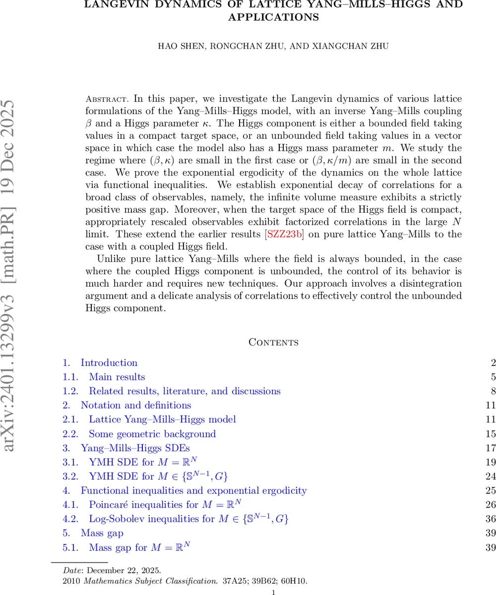 Langevin dynamics of lattice Yang-Mills-Higgs and applications