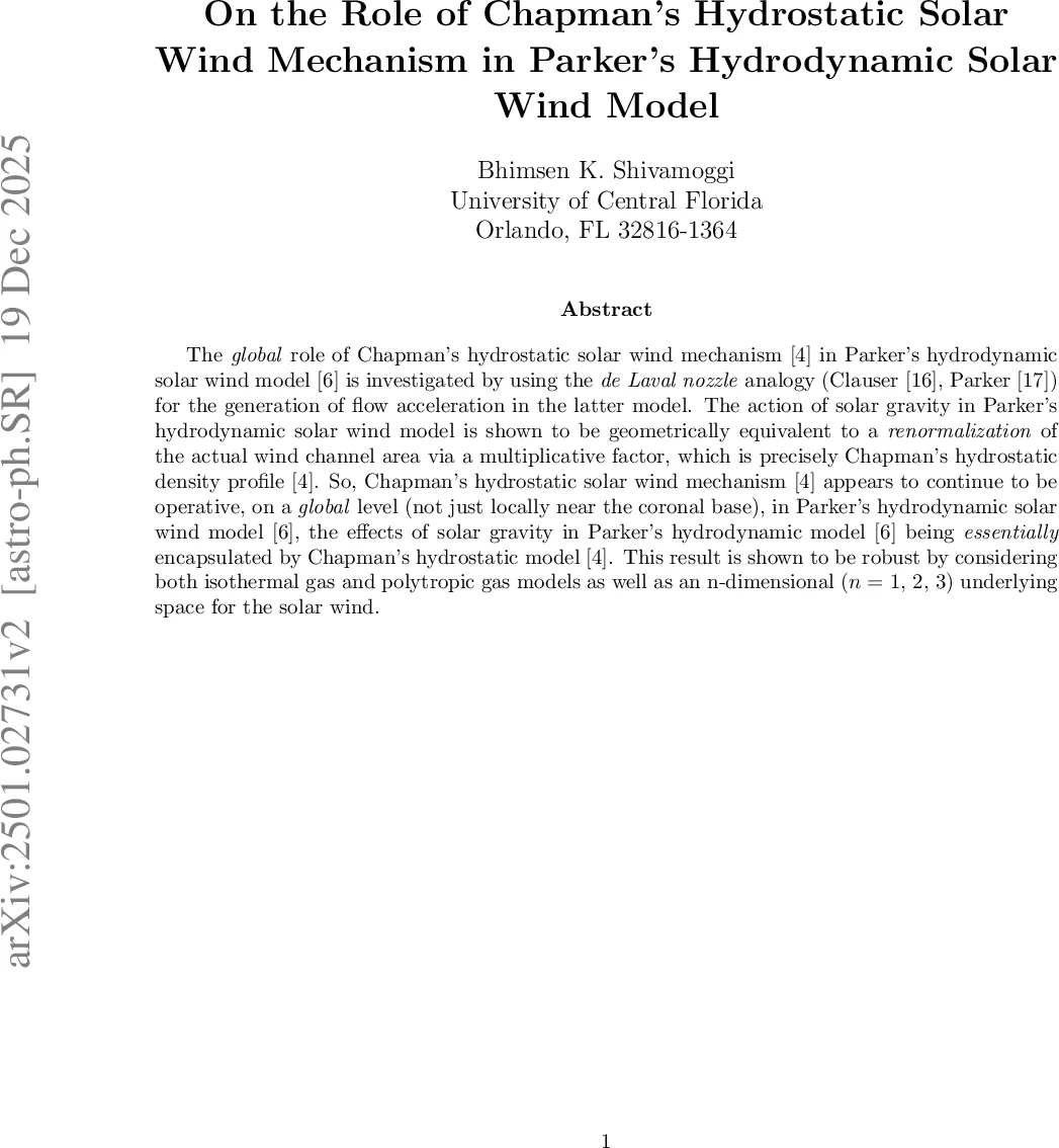 On the Role of Chapman's Hydrostatic Solar Wind Mechanism in Parker's Hydrodynamic Solar Wind Model