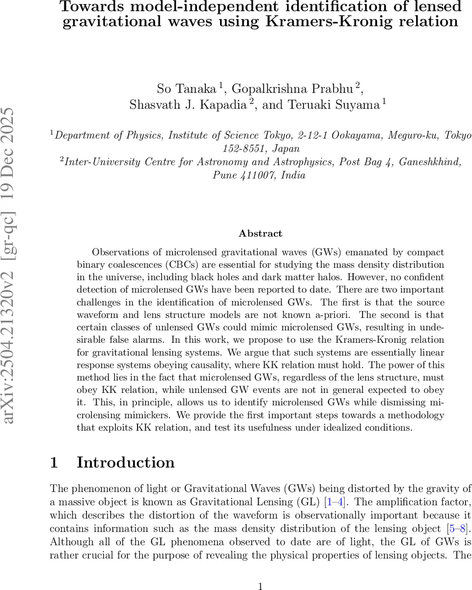 Towards model-independent identification of lensed gravitational waves using Kramers-Kronig relation