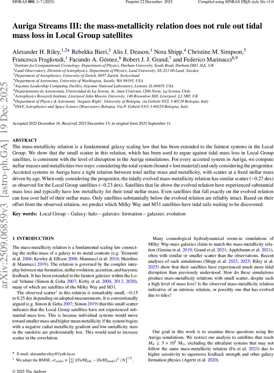 Auriga Streams III: the mass-metallicity relation does not rule out tidal mass loss in Local Group satellites