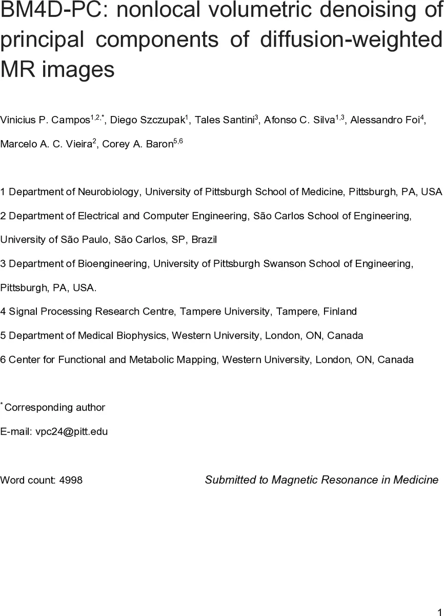 BM4D-PC: nonlocal volumetric denoising of principal components of diffusion-weighted MR images