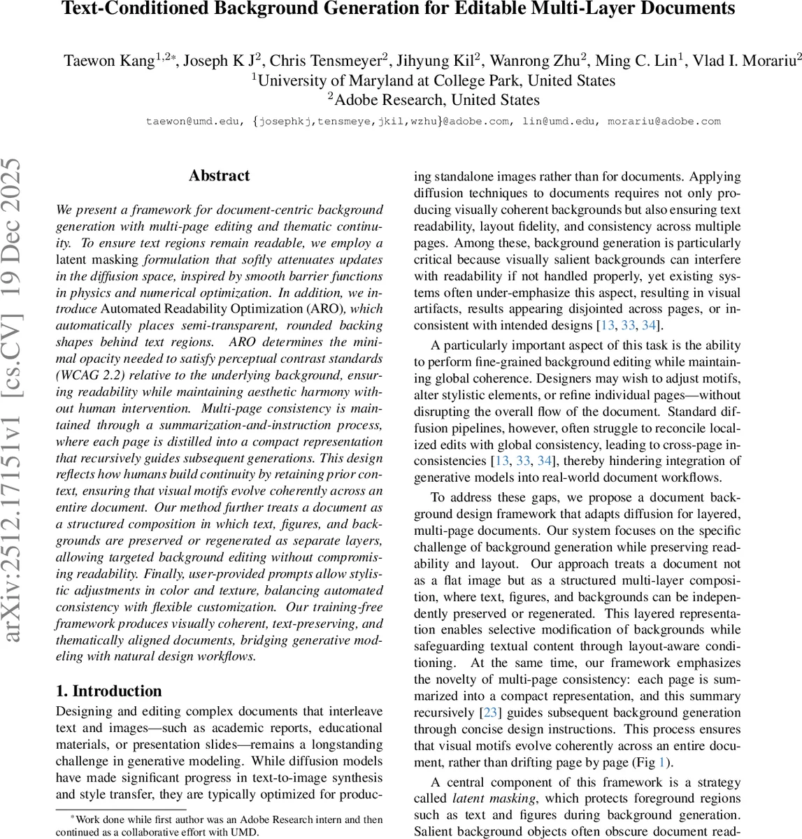 Text-Conditioned Background Generation for Editable Multi-Layer Documents