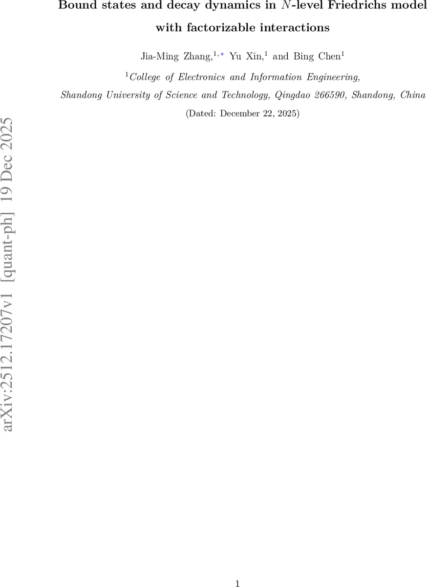 Bound states and decay dynamics in $N$-level Friedrichs model with factorizable interactions