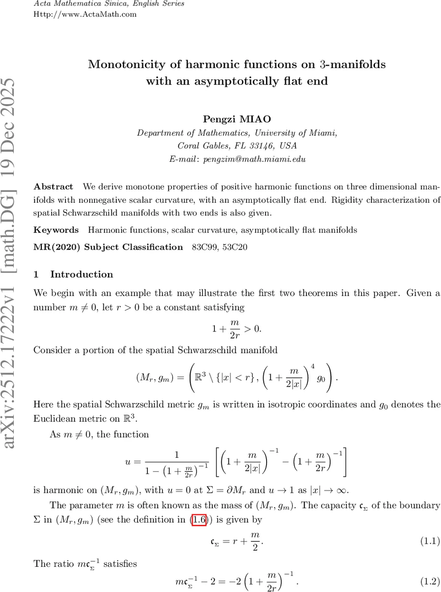 Monotonicity of harmonic functions on $3$-manifolds with an asymptotically flat end