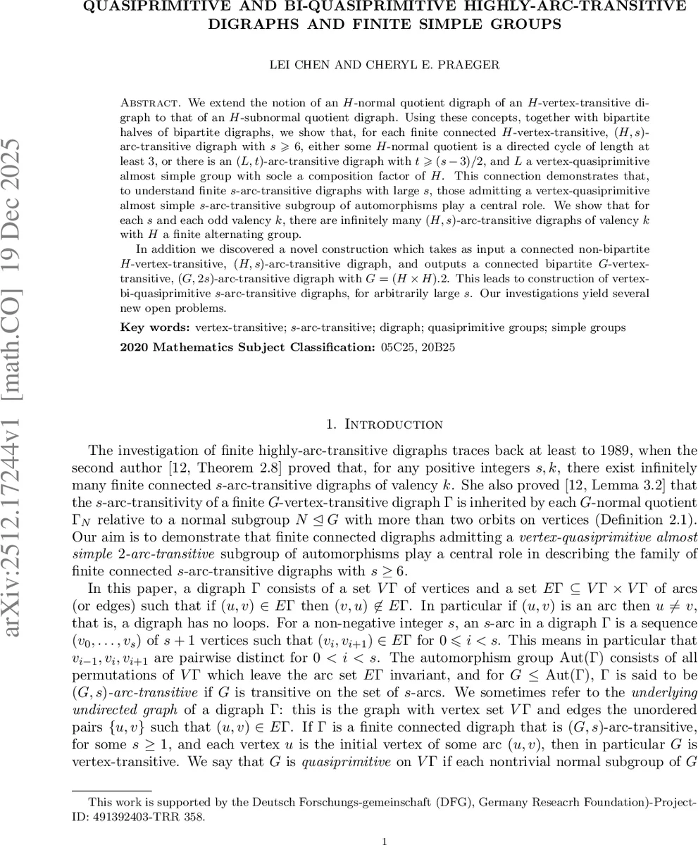Quasiprimitive and bi-quasiprimitive highly-arc-transitive digraphs and finite simple groups