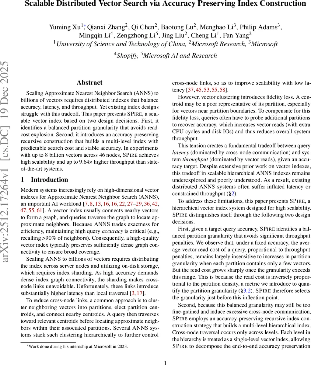 Scalable Distributed Vector Search via Accuracy Preserving Index Construction