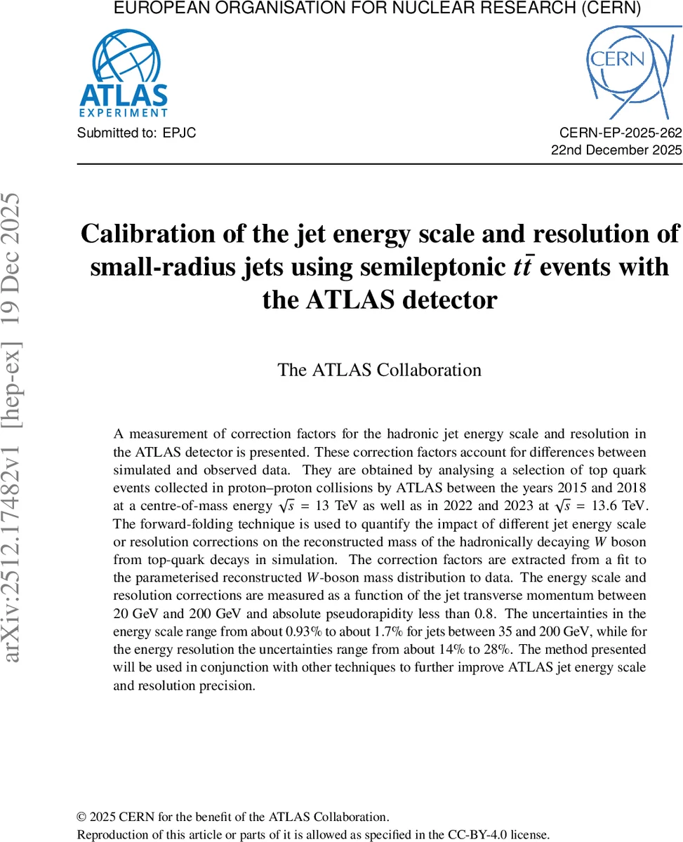 Calibration of the jet energy scale and resolution of small-radius jets using semileptonic $tar{t}$ events with the ATLAS detector