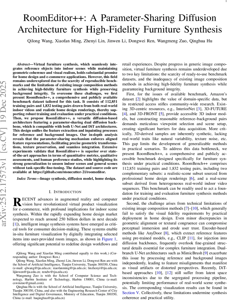 RoomEditor++: A Parameter-Sharing Diffusion Architecture for High-Fidelity Furniture Synthesis