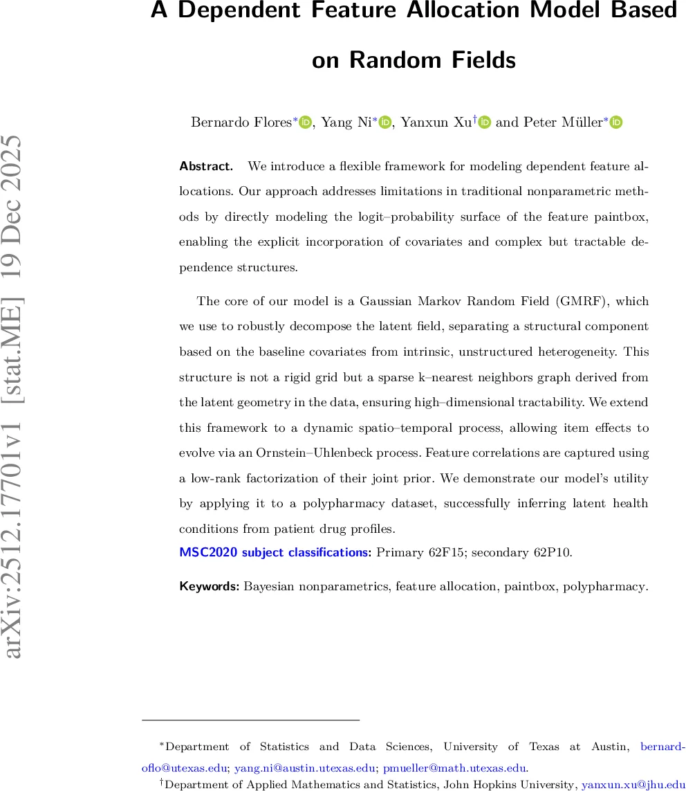 A Dependent Feature Allocation Model Based on Random Fields