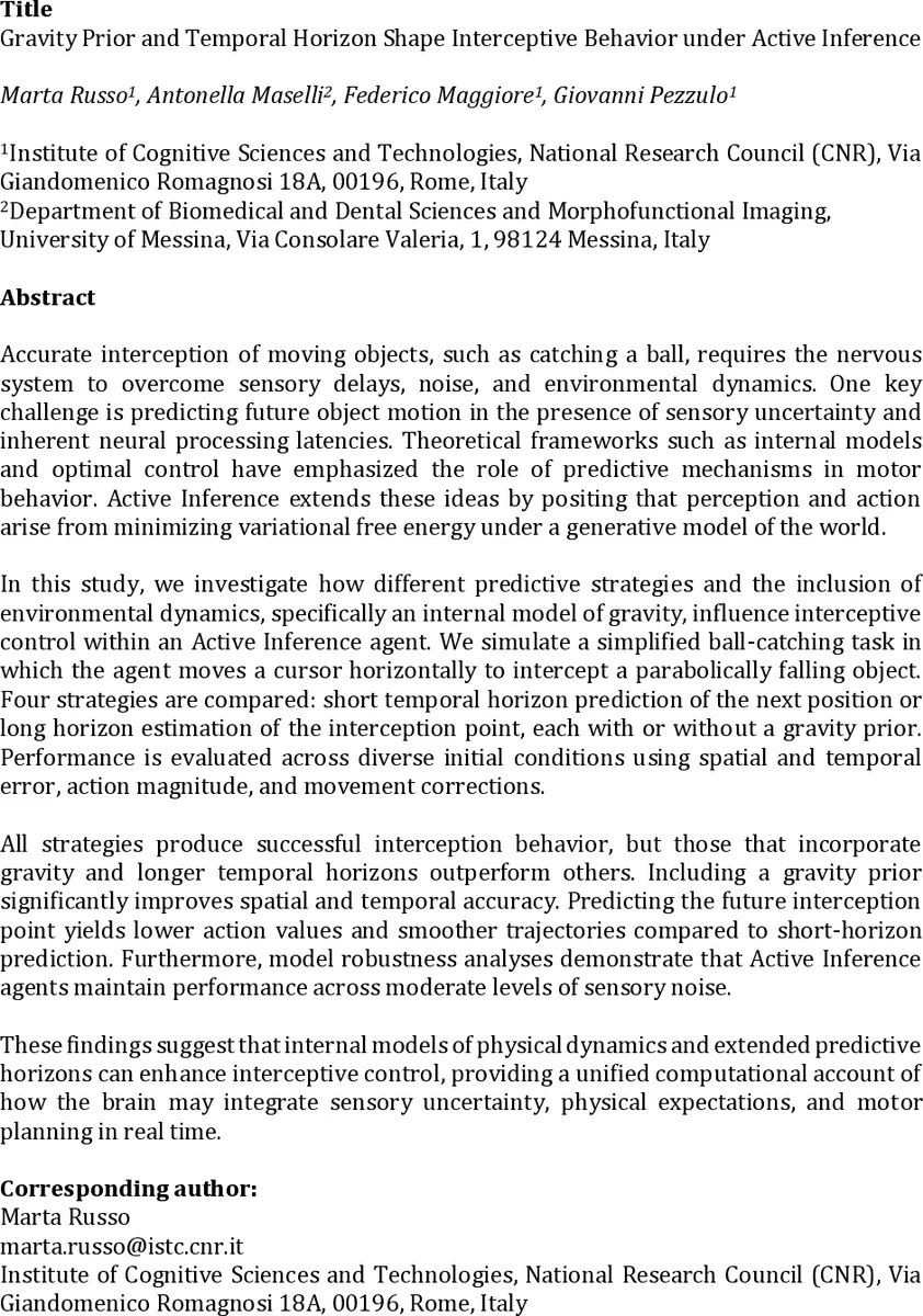 Gravity Prior and Temporal Horizon Shape Interceptive Behavior under Active Inference