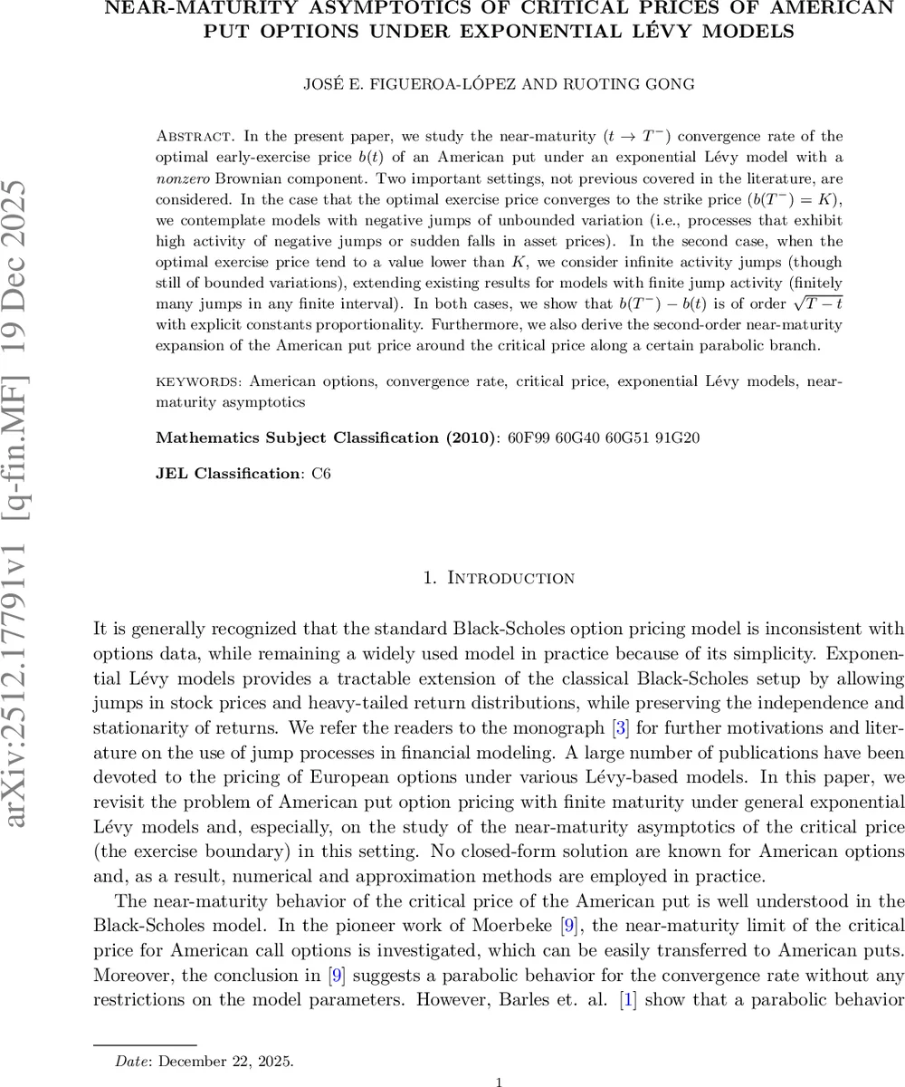 Near-Maturity Asymptotics of Critical Prices of American Put Options under Exponential Lévy Models