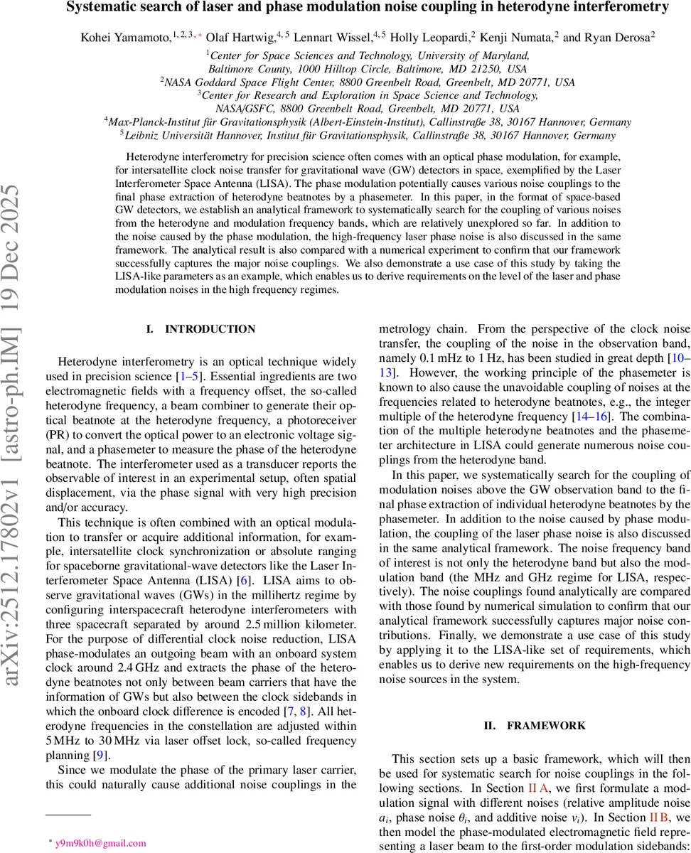 Systematic search of laser and phase modulation noise coupling in heterodyne interferometry