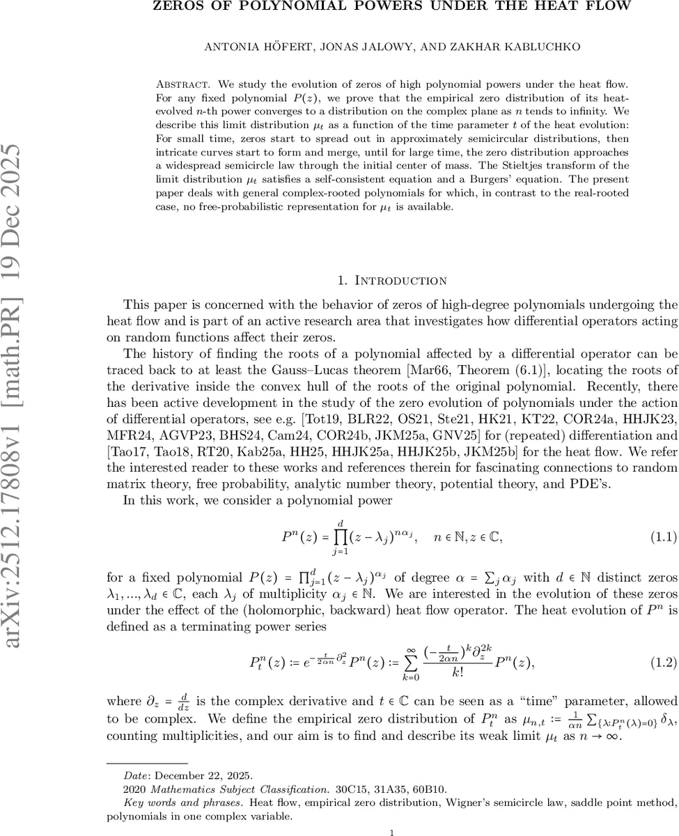 Zeros of polynomial powers under the heat flow