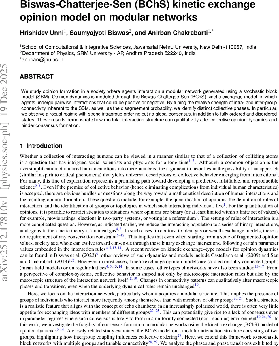 Biswas-Chatterjee-Sen (BChS) kinetic exchange opinion model on modular networks