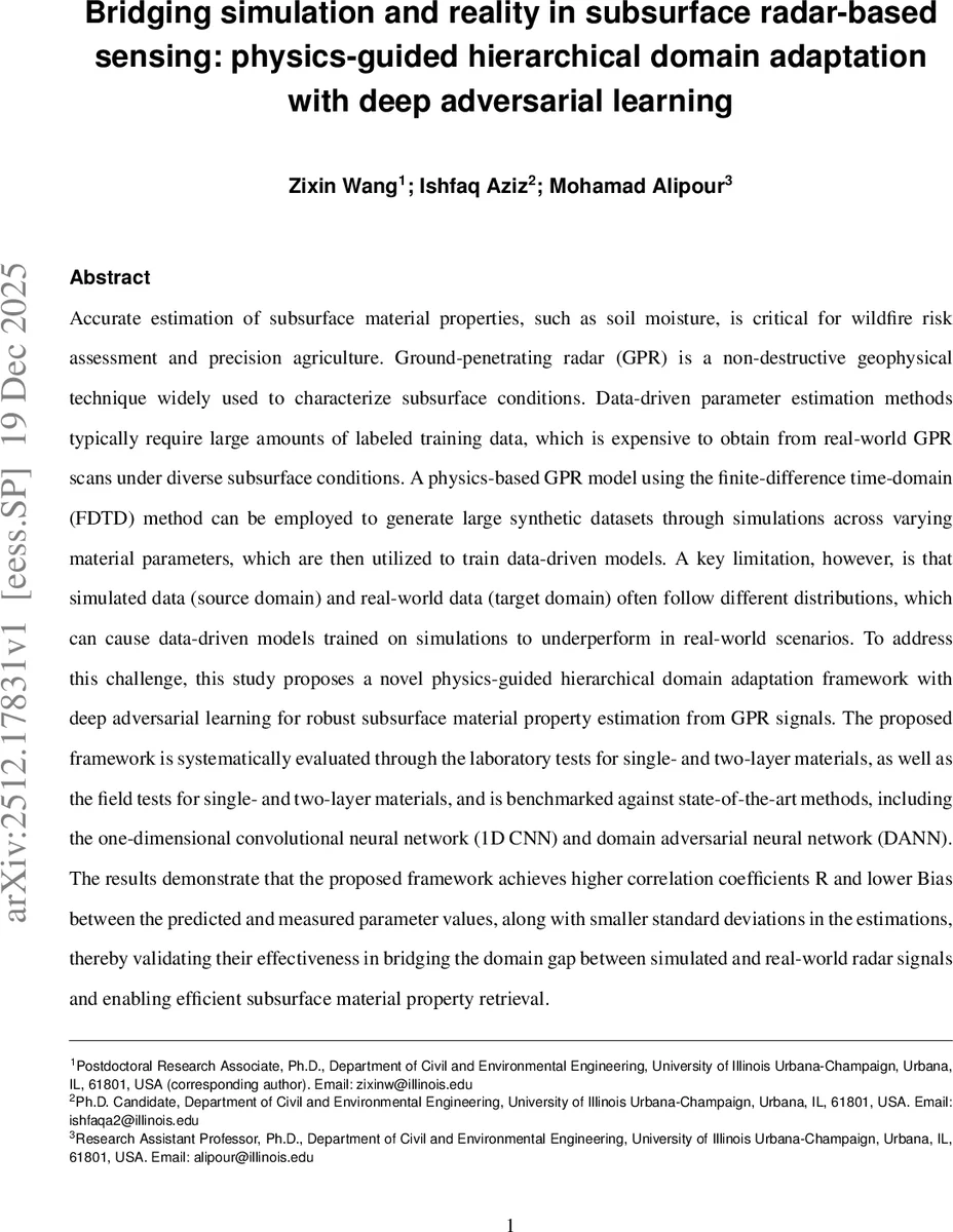 Bridging simulation and reality in subsurface radar-based sensing: physics-guided hierarchical domain adaptation with deep adversarial learning