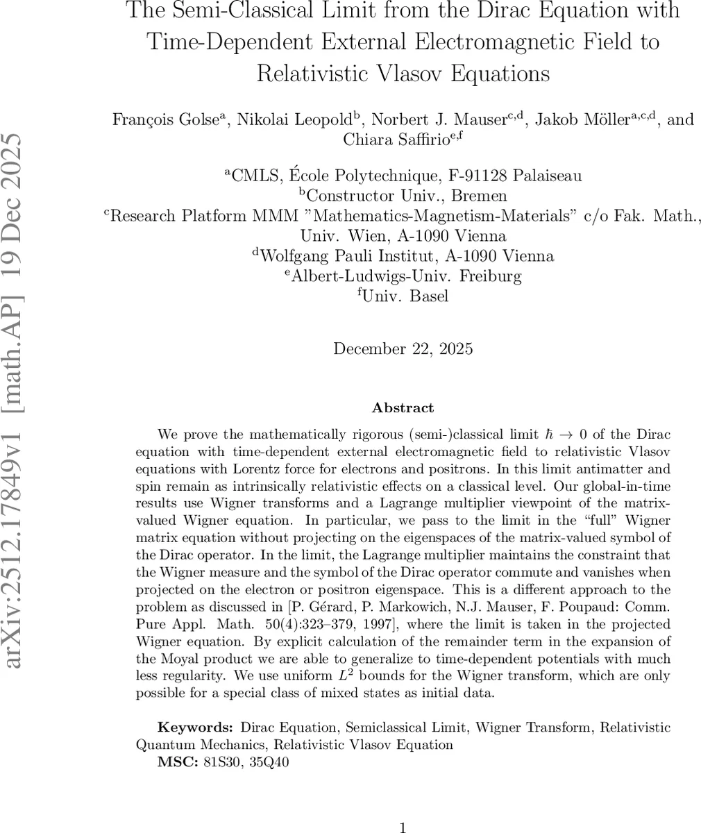 The Semi-Classical Limit from the Dirac Equation with Time-Dependent External Electromagnetic Field to Relativistic Vlasov Equations